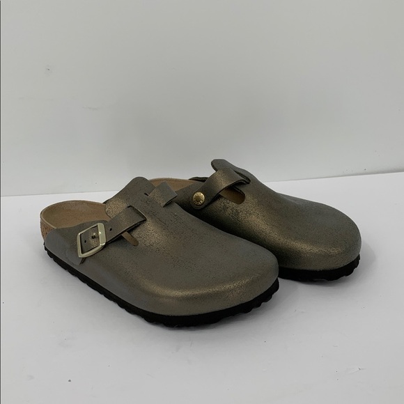 Birkenstock Shoes - Birkenstock Boston clog shoe slide comfort washed gold metallic leather new 36 5